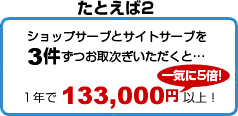 ショップサーブとサイトサーブを３件ずつお取り次ぎいただくと1年で133,000円以上